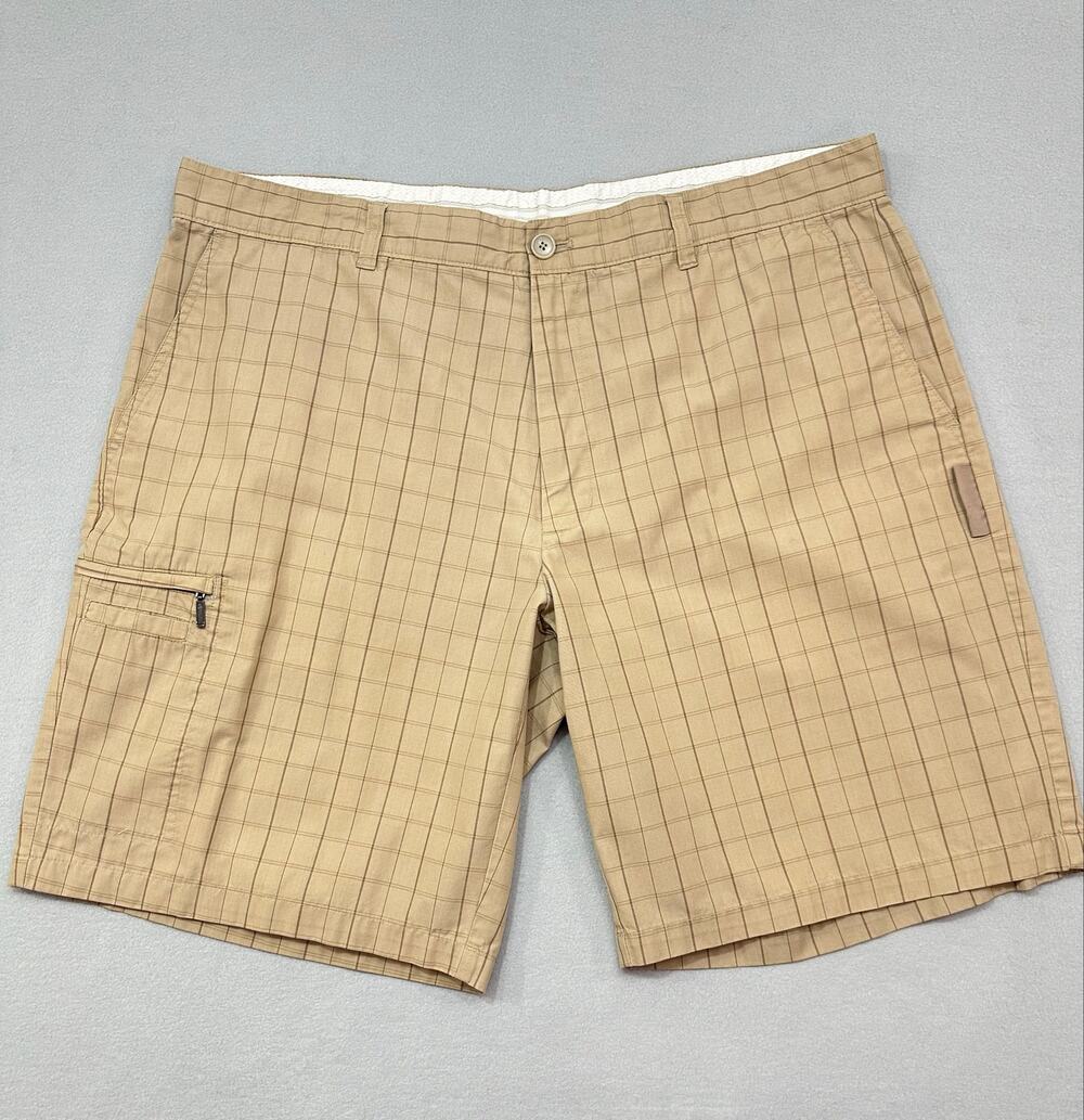 Greg Norman for Tasso Elba Five Iron Beige Plaid Cargo Golf Shorts Size 40